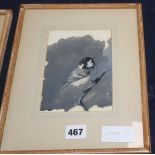 Archibald Thorburn (1860-1935) - watercolour en grisaille, Coal Tit, 16 x 11cm