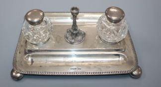 A late Victorian silver rectangular inkstand with taperstick, by Walker & Hall, Sheffield, 1898