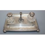 A late Victorian silver rectangular inkstand with taperstick, by Walker & Hall, Sheffield, 1898