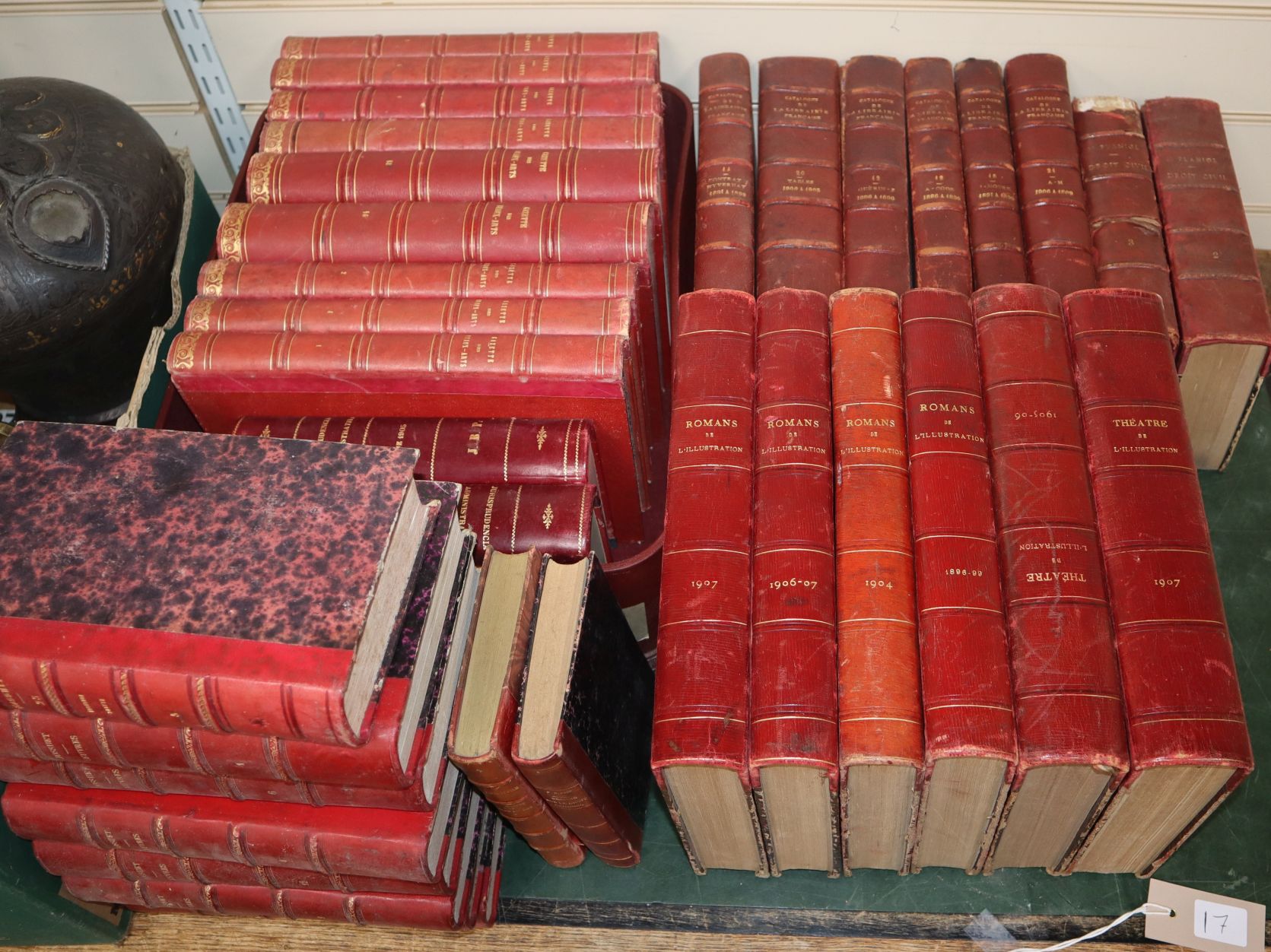 A collection of French and other red leather books