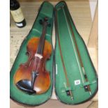 A Violin with label 'Antoins Stradivarius Cremona fecit Anno 1600' in Boosey and Hankey case with