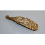 A Chinese gilt bronze and hardstone mounted belt hook, Han Dynasty style