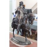 A bronze horseman, on marble base, dated 1848 height 89cm