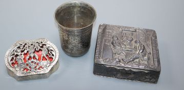 An Edwardian pot pourri box, London, 1903, a repousse box with cover and a 19th century German?