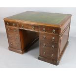 A Victorian mahogany partner's desk, with tooled green skiver and each side fitted with six