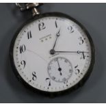 A 900 standard white metal and niello Longines keyless dress pocket watch, with Arabic dial and