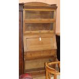 A Globe Wernicke style oak bureau bookcase W.88cm