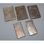 Five assorted Victorian and later silver card cases, including two by George Unite, Birmingham, 1867