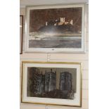 Norman Wade, two limited edition prints, Bamburgh Castle and Durham Cathedral, signed in pencil