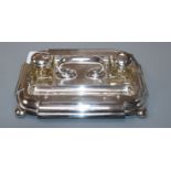 An Edwardian silver inkstand, Barker Brothers, Chester, 1906, (wells a.f.) 27.5cm, 16 oz.