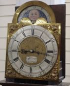 A George III oak and marquetry longcase clock, by Benson, Whitehaven (hood lacking), with weights