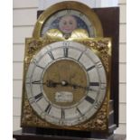 A George III oak and marquetry longcase clock, by Benson, Whitehaven (hood lacking), with weights