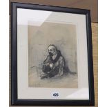 Feliks Topolski (1907-1989) charcoal and wash, Seated vagrant, signed and inscribed Paris, 25 x