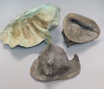 Three large ornamental bronze shells