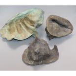 Three large ornamental bronze shells