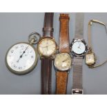 Four assorted wrist watches including Wirz and a base metal W.S.B.C. stopwatch.