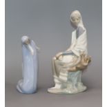 A Lladro figurine, 'New Shepherdess' and another, 'Kneeling Madonna'