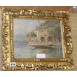 Varli, oil on card, Italian lake side houses, signed, 22 x 28cm