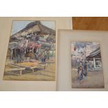 Lauriston Eustace Conder (1863-1935), two watercolours, Figures beside Japanese temples, signed,