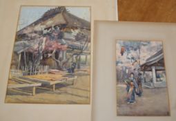 Lauriston Eustace Conder (1863-1935), two watercolours, Figures beside Japanese temples, signed,