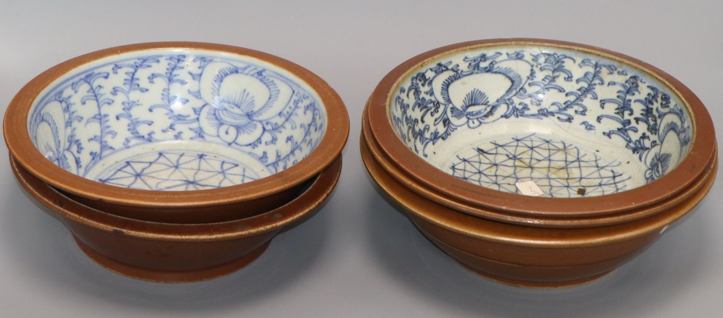 Five 19th century Chinese Batavia ware wash bowls