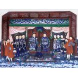 Guangzhou School (mid-19th century), gouache of an Imperial court scene, cut out and laid on