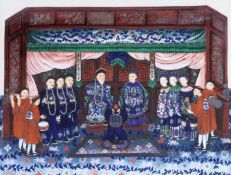 Guangzhou School (mid-19th century), gouache of an Imperial court scene, cut out and laid on