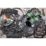 A group of assorted white metal jewellery including marcasite watch etc.