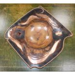 Sam Fanaroff. A square copper dish inset two cabochon stones, numbered 008 length 59cm