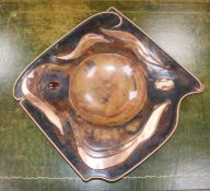Sam Fanaroff. A square copper dish inset two cabochon stones, numbered 008 length 59cm