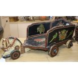 A painted Indian toy cart length 68cm