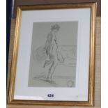 Franklin White (1892-1975), charcoal drawing, Standing nude, studio stamp, 25 x 17.5cm