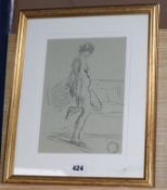 Franklin White (1892-1975), charcoal drawing, Standing nude, studio stamp, 25 x 17.5cm