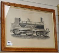 John Swain, engraving, Express Locomotive, South Eastern Railway, 37 x 53cm, maple framed