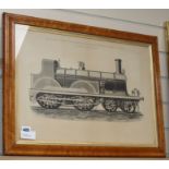 John Swain, engraving, Express Locomotive, South Eastern Railway, 37 x 53cm, maple framed