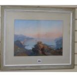 Gaetano Dura (1805-1878) gouache, Hillside shrine overlooking the Italian coastline, signed, 30 x