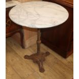 A circular marble top cast iron garden table W.61cm