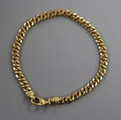 An 18ct gold curb-link bracelet with trigger clasp, 16 grams.