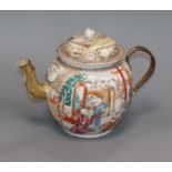 A large Chinese famille rose teapot, Qianlong period, replacement metal handle height 19cm