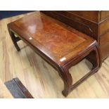 A Chinese Hongmu and burr wood low table W.121cm