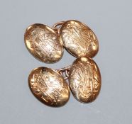 A pair of 18ct oval cufflinks, engraved with monogram , 13 grams.