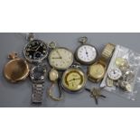Two chrome cased military pocket watches and other pocket watches and movements etc.