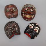 Four traditional Indonesian masks, East Java