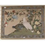 A silkwork panel of doves 81 x 110cm excl. frame