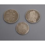 A Charles II 1672 crown flat area to OBV, otherwise VG, a James II 1687 crown VG, and a William &