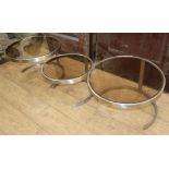 Three French 1970's glass and chrome tables W.52 and 42cm