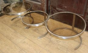 Three French 1970's glass and chrome tables W.52 and 42cm