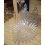 A Whitefriars Glacier decanter, a Holmgaard Glug decanter, a Czech Sklo Union Jardiniere Glass Vase,