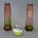 A Caithness paperweight and a pair of silver-mounted glass vases