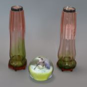 A Caithness paperweight and a pair of silver-mounted glass vases